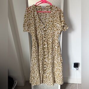 Madewell Mustard and White Floral Button-Front Midi Dress